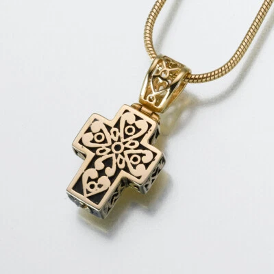 Gold Vermeil Filigree Cross Memorial Jewelry Pendant Funeral Cremation Urn