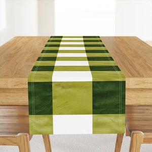 Green Check Olive And Cream Buffalo Plaid Stripe Green Printed Table Runner - Picture 1 of 5