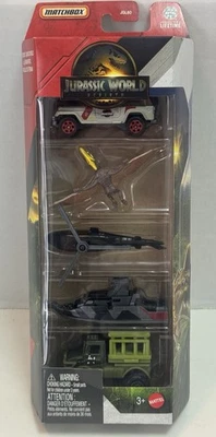 Matchbox JURASSIC WORLD Rebirth 5 Pack ALL TERRAIN PATROL Boat Helicopter Jeep - Image 1 of 4