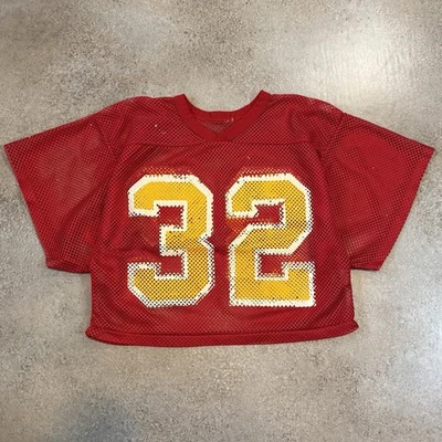 复古 80 年代足球方格网眼球衣 Med 红色 #32 热身练习复古 20 世纪 80 年代 — 第 1/4 张图片