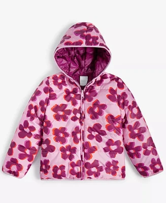 Epic Threads Girls Blurred Floral Reversible Hooded Puffer Jacket - Purple - S - Image 1 of 3