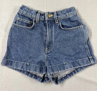 Pantalones cortos American Apparel de tiro alto de mezclilla con puños cintura alta lavado índigo talla 24 Foto 1 de 4