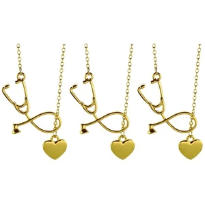 3pcs Creative Heart Stethoscope Pattern Necklace Pendant Charm Necklace Jewelry - Picture 1 of 12