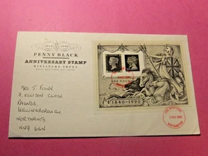 1990 British Penny Black Anniversary Stamp - FDC and Info Card - Picture 1 of 3