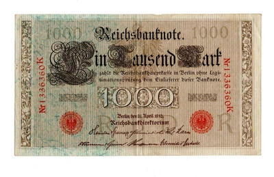 XXX-Rare genuine german 1000 Mark empire banknote 1910 fine cond ! ! - Image 1 of 2
