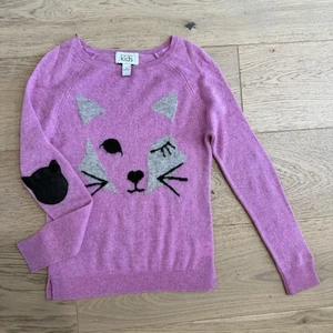 Autumn Cashmere Girls Pink Cat Kitty Wool Cashmere Sweater Size 10 - Picture 1 of 10
