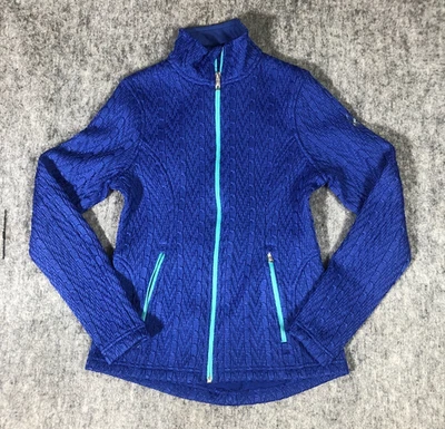 Suéter Spyder Mujer Talla S Blanco Azul Cremallera Completa Bolsillos Tejido con Cable Ropa Deportiva Foto 1 de 4