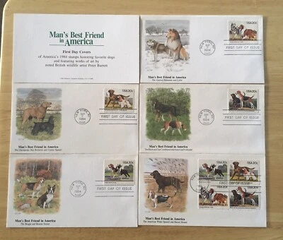 Dog Breeds (Lot of 5 w/Block of 4) FDC Fleetwood Sep 1984 New York NY - Image 1 of 4