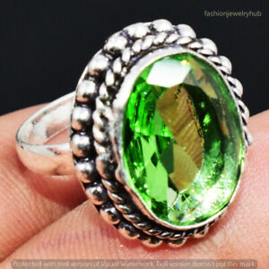 Green Topaz Gemstone Ethnic Handmade Ring Jewelry US Size- 7 FRS-1049