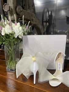Jimmy Choo Women’s White Aveline Bow Ankle Strap High Heel - Picture 1 of 6