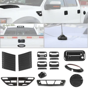 18x Full Set Exterior Cover Trim Bezels Kit For Ford F150 2009-2014 Carbon Fiber - Picture 1 of 20