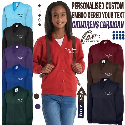 Personalised Custom Embroidered Uneek Childrens Classic Cardigan Uniform Jumper - Image 1 of 2