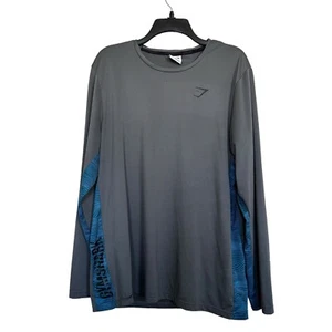 Gymshark Men’s Sz L Long Sleeve Gray/Blue Workout Shirt - Picture 1 of 8
