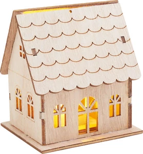 VBS Kit Madera Casa LED, 9 Piezas, Sin Pintar, 7x9,5x8,5 cm, Blanco Cálido, Decoración Madera - Imagen 1 de 2