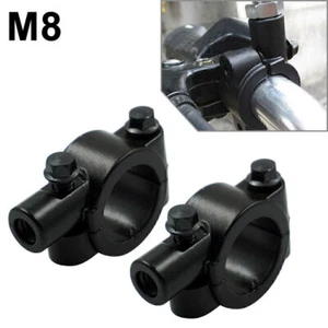 2 Pcs 25MM M8 Motorcycle Black New Handlebar Mirror Mount Holder Clamp Adaptor - Picture 1 of 4