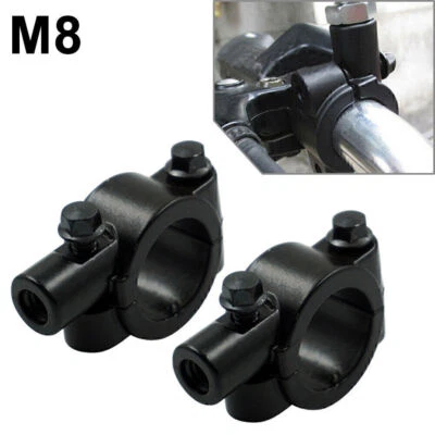 2 Pcs 25MM M8 Motorcycle Black New Handlebar Mirror Mount Holder Clamp Adaptor - Image 1 of 4