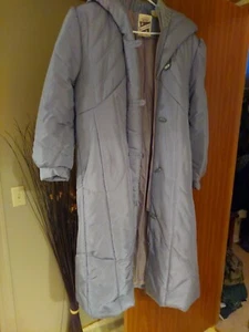 Vintage Women's Puffer Coat Full Lenght Hooded Size L 1980s - Picture 1 of 1