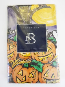 Newbridge Halloween Tablecloth Jack O Lanterns Pumpkins Vinyl Oblong 60" x 102" - Picture 1 of 2