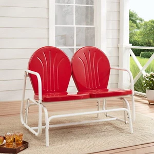 Retro Steel Glider Outdoor Loveseat Bench Metal Double Chair Frame Garden Seat - Picture 1 of 6