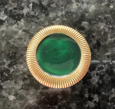 Vintage Golden Metal and Green Enamel Button - Image 1 of 2