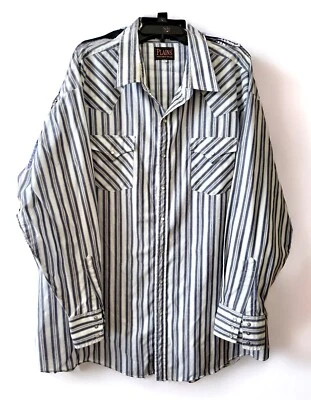 Vintage Plains Western Shirt XXXLT Blue Striped Pearl Snap Cowboy Rockabilly 3xl - Image 1 of 4
