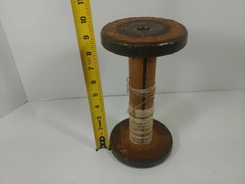 Vintage Antique Large Wood & Metal Industrial Bobbin Spindle Spool Textile 9.5" Cover