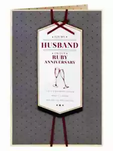 Quilted Effect Husband 40th Ruby Anniversary Card - Picture 1 of 5