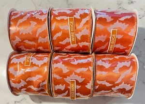 Lot of 6 New Halloween Ribbon White Bats On Orange Wire Edge 2 1/2 In x 4 yd - Picture 1 of 4