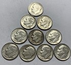 LOT OF 10 FDR 90% SILVER DIMES 1950’s  D  & P US COINS CIRCULATED *437