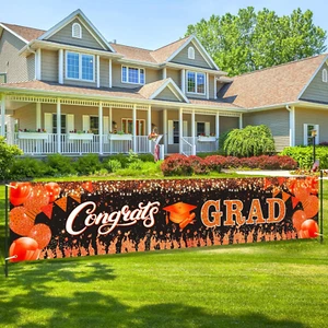 Graduation Party Decorations Banner Class of 2024 Orange Black Congrats Grad Sig - Picture 1 of 7