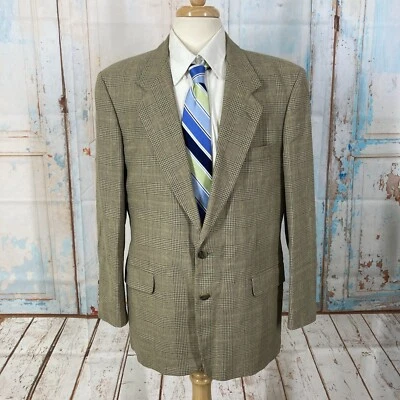 Jones New York шелковая шерстяная смесь мужская 42R? NST клетку желтовато-коричневый синий бизнес повседневный - Изображение 1 из 4