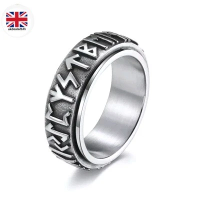 Anillo giratorio vikingo para hombre Reino Unido X1/2 acero inoxidable celta nórdico ansiedad inquieto Foto 1 de 4