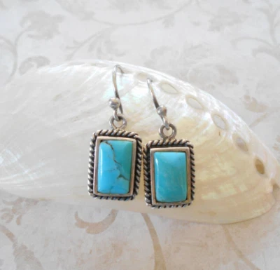 Barse Oxidized Sterling Silver Turquoise Dangle Earrings    P31Z23 - Image 1 of 4