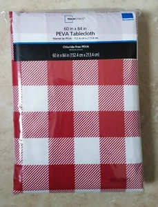 Mainstays PEVA Vinyl Rectangle Tablecloth 60in x 84in Red White Checkered NEW - Picture 1 of 3
