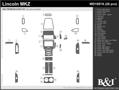 KIT DE TABLERO DE GRANO DE MADERA LINCOLN MKZ EN BURLWOOD OSCURO (SE ADAPTA A 2013-2016) Foto 1 de 2