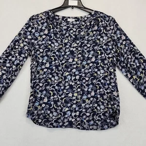 Gap Womens M Long Sleeve Navy Pullover Floral Blouse V-Neck Cottagecore Boho VTG - Picture 1 of 11
