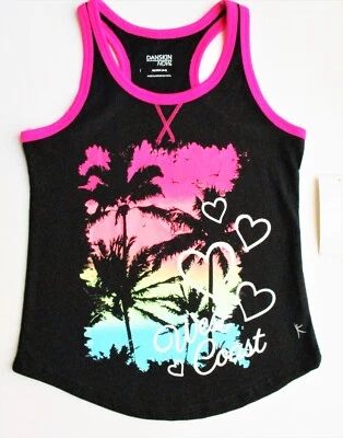 Nuevo Tanque Danskin Niñas West Cost Negro Rosa Tropical Costa Oeste talla 4-5 Foto 1 de 2