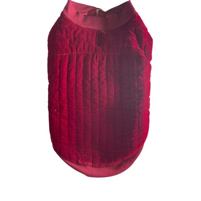 Isaac Mizrahi Quilted Velvet Dog Coat Jacket Burgundy Red Christmas Size L NW - Image 1 of 4