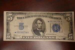 1934 A * STAR Five Dollar Silver Certificate Note #178 - Picture 1 of 2