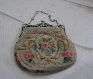 Vintage europäische Petite Point Petit-Point Gobelin Handtasche handgefertigt 7" x 6" - Bild 1 von 6