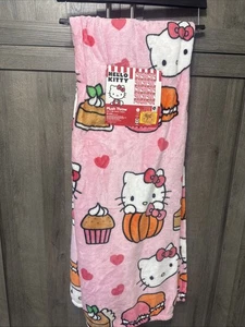 New Hello Kitty Pumpkin Pie & Macaroons Pink Fall Plush 50" x 70" Throw Blanket - Picture 1 of 8