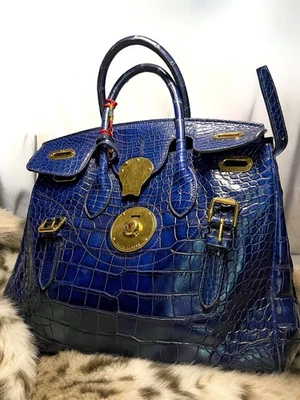 Limited edition blue shine Alligator Ricky 33 With Red Lamb Skin & Gold Hardware - Image 1 of 4