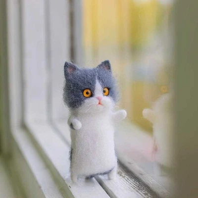 Child Handmade Doll Needle Felting Kit Realistic Cat Wool Felt Material Pack - Image 1 of 4