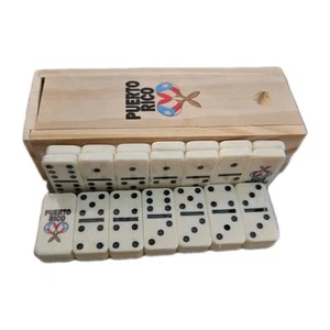 TRAVEL SOUVENILL MINI DOUBLE SIX DOMINOES PUERTO RICO WITH WOODEN CASE DOMINOS  - Picture 1 of 8