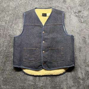 Vintage Sears Roebucks Weste Herren Large Blau Denim Sherpa Gefüttert Western 70er - Bild 1 von 8