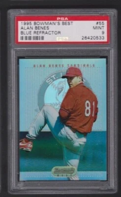Bowman's Best Refractor 1995 azul #55 Alan Benes Cardinals novato SP PSA 9 como nuevo Foto 1 de 2