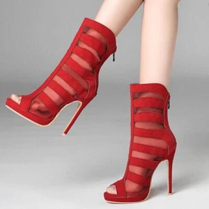 Womens Peep Toe Stilettos High Heels Gladiator Back Zip Sandals Boots Shoes plus - Picture 1 of 14