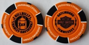 HILLBILLY HARLEY-DAVIDSON Gatlinburg TN Orange/Black Signature Poker Chip - Picture 1 of 3