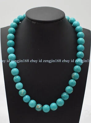 Длинный 16-50» реальный 10 мм натуральный синий бирюзовый круглый драгоценных камней бисер ожерелье AAA + - Изображение 1 из 4