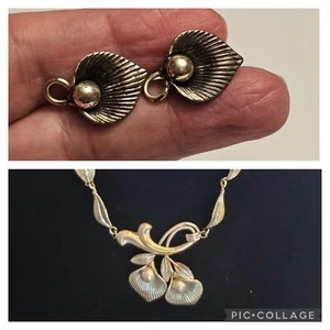 Vintage Van Dell Signed Sterling Silver Floral Leaves Necklace Earrings Set 355 - Picture 1 of 13